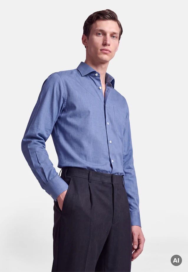 Regular Flanellhemd Uni in Mittelblau |  Seidensticker Onlineshop