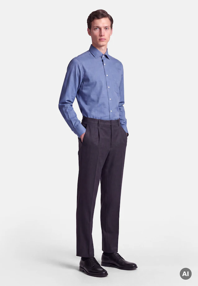 Regular Flanellhemd Uni in Mittelblau |  Seidensticker Onlineshop