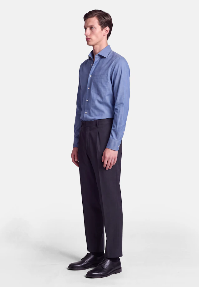 Regular Flanellhemd Uni in Mittelblau |  Seidensticker Onlineshop