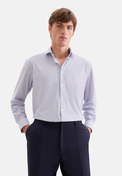 Comfort Performance-Hemd Druck in Mittelblau |  Seidensticker Onlineshop