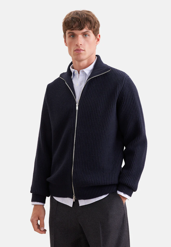Regular Cardigan Uni dans Bleu Foncé | Boutique en ligne Seidensticker