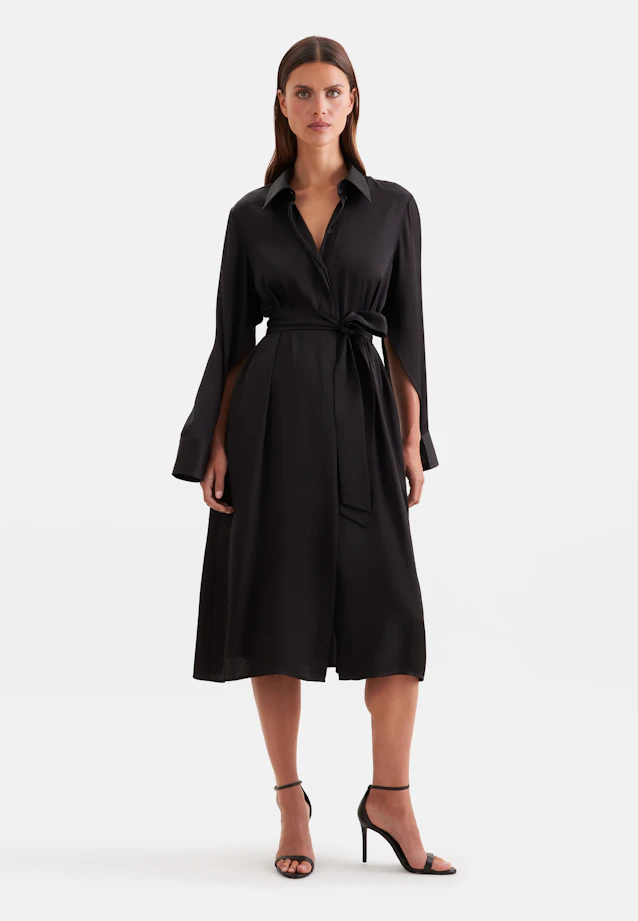 Satin shirt dress with high sleeve slits in Schwarz |  Seidensticker Onlineshop