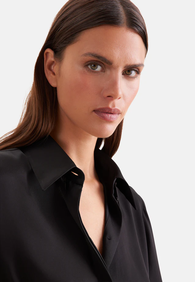Satin shirt dress with high sleeve slits in Schwarz |  Seidensticker Onlineshop