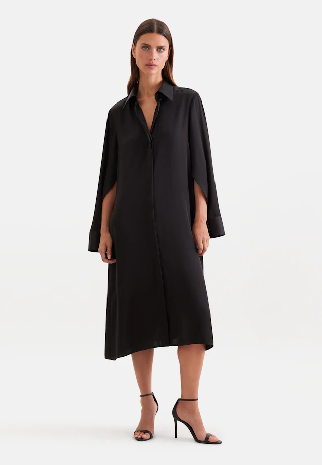 Satin shirt dress with high sleeve slits in Schwarz |  Seidensticker Onlineshop