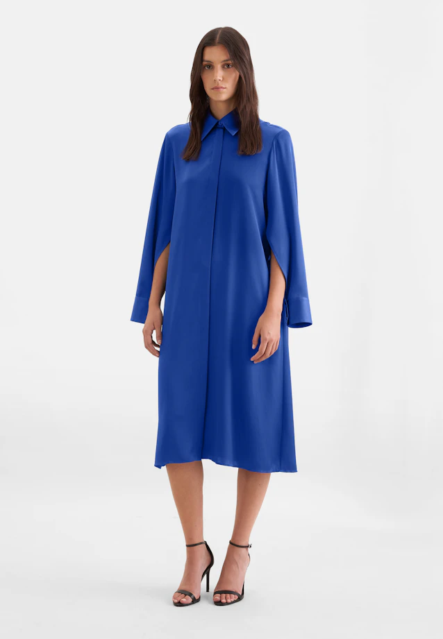 Satin shirt dress with high sleeve slits in Mittelblau |  Seidensticker Onlineshop