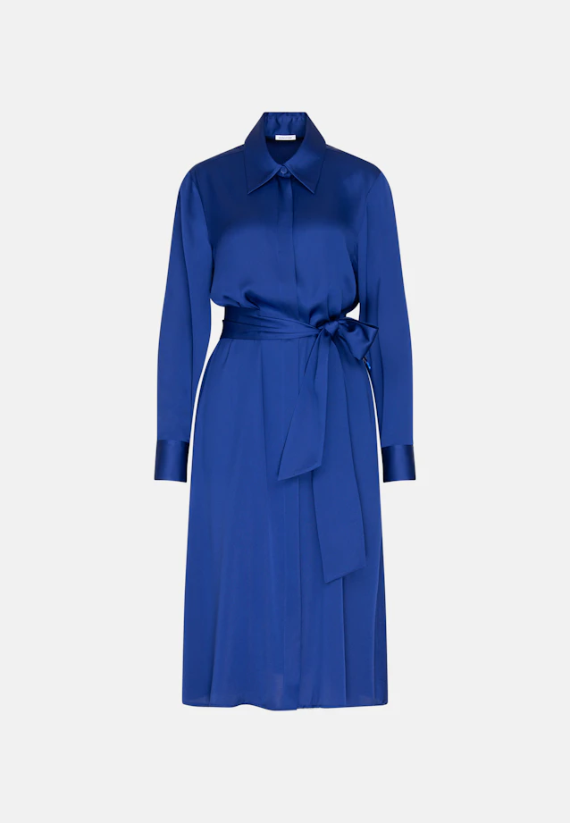 Satin shirt dress with high sleeve slits in Mittelblau |  Seidensticker Onlineshop
