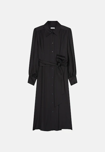 Hemdblusenkleid mit Kräuseln und Volumenärmeln in Schwarz |  Seidensticker Onlineshop