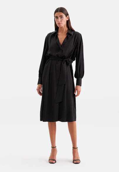 Hemdblusenkleid mit Kräuseln und Volumenärmeln in Schwarz | Seidensticker Onlineshop