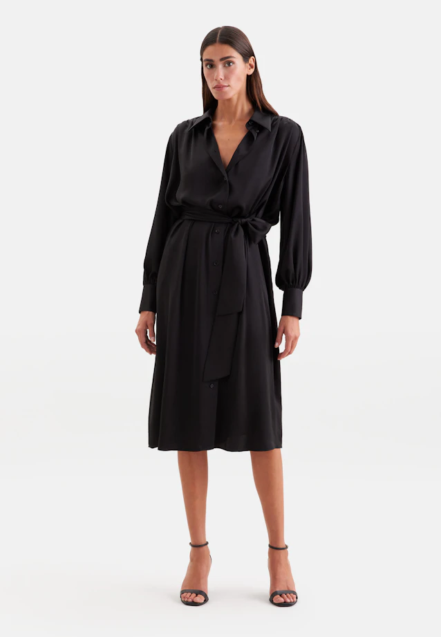 Robe-chemise avec volants et manches volumineuses in Noir |  Seidensticker Onlineshop