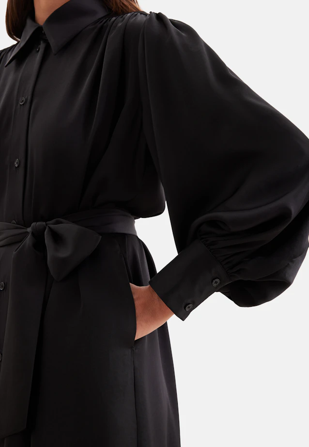 Robe-chemise avec volants et manches volumineuses in Noir |  Seidensticker Onlineshop