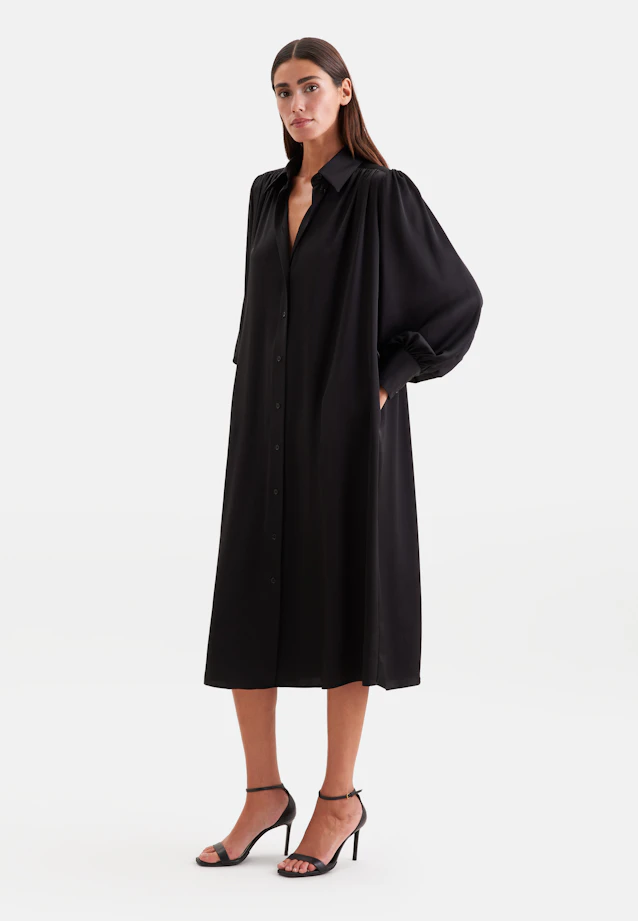 Robe-chemise avec volants et manches volumineuses in Noir |  Seidensticker Onlineshop
