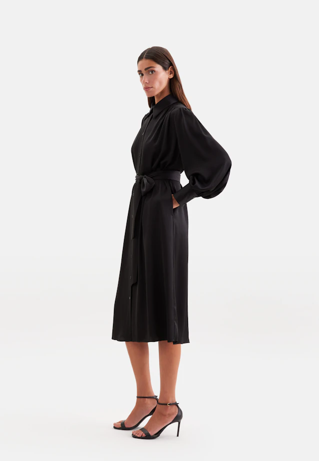 Robe-chemise avec volants et manches volumineuses in Noir |  Seidensticker Onlineshop