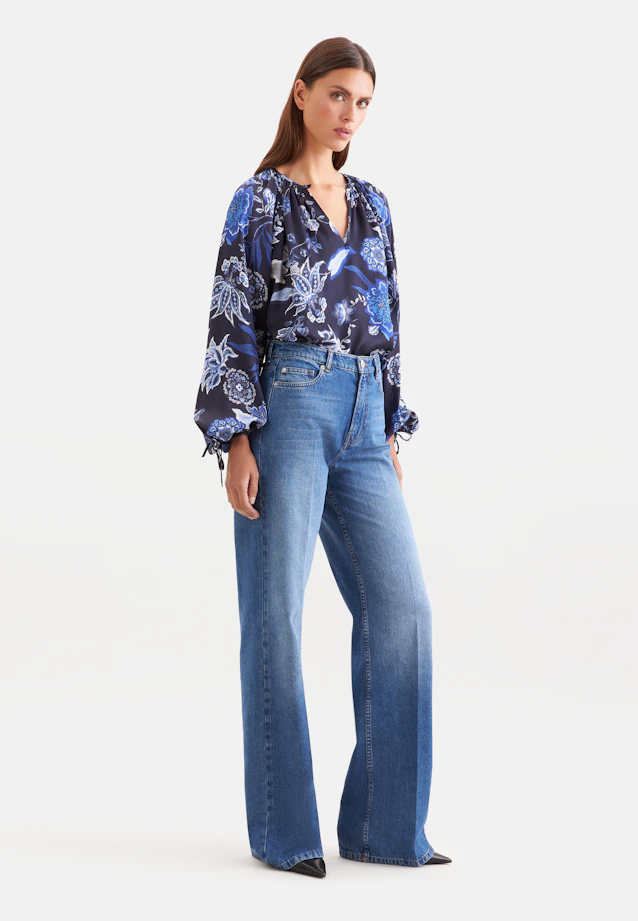 Satinierte Raglanbluse mit Schleifendetails in Schwarz |  Seidensticker Onlineshop