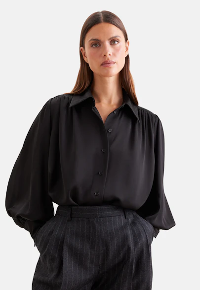 Chemise blouse froncée à manches volumineuses in Noir |  Seidensticker Onlineshop