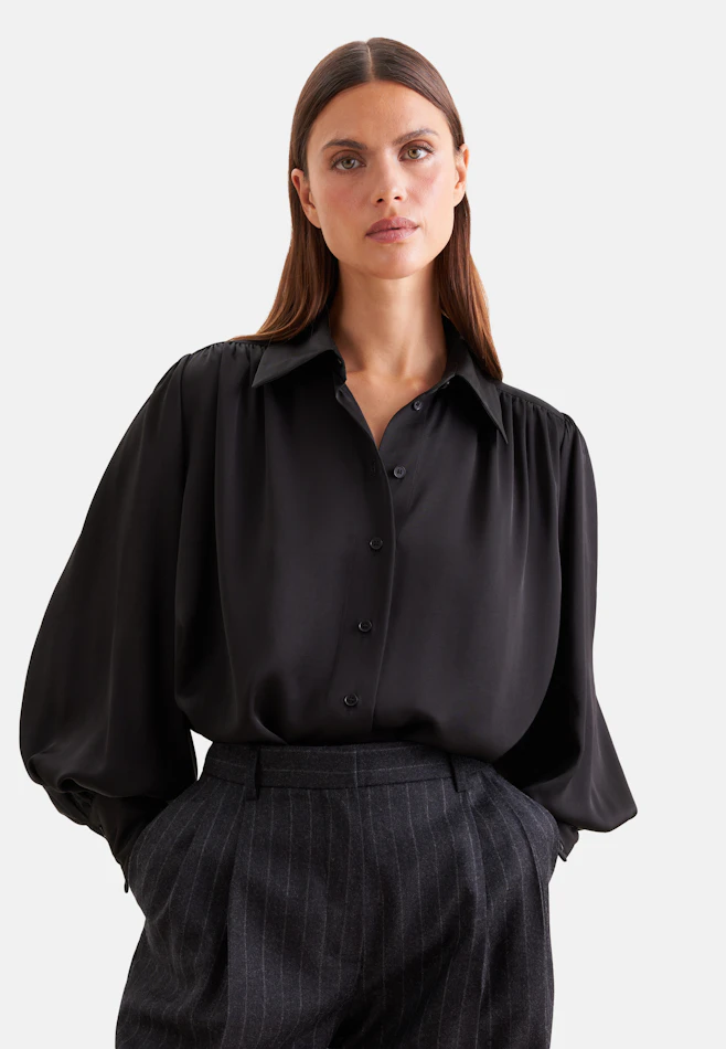 Shirt Blouse with Gathering and Volume Sleeves in Schwarz | Seidensticker online shop