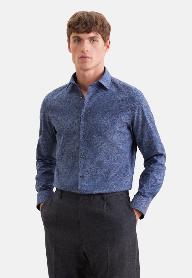 Shaped Flannel shirt Print in Dunkelblau |  Seidensticker Onlineshop
