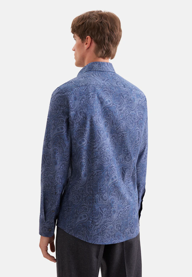 Shaped Flannel shirt Print in Dunkelblau |  Seidensticker Onlineshop