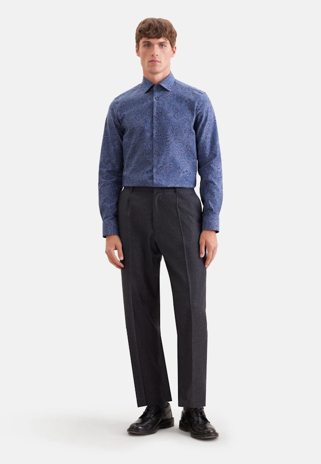 Shaped Flannel shirt Print in Dunkelblau |  Seidensticker Onlineshop