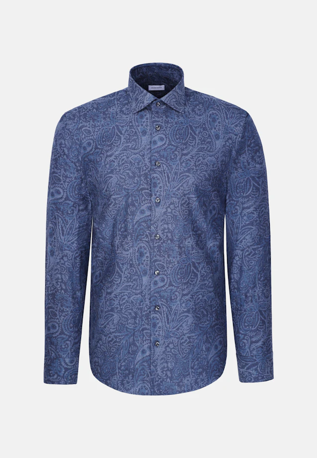 Shaped Flanellhemd Druck in Dunkelblau |  Seidensticker Onlineshop