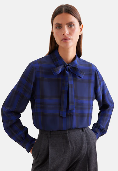Shirt blouse with detachable bow tie in Mittelblau |  Seidensticker Onlineshop