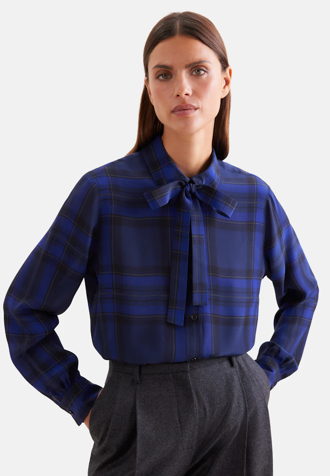 Shirt blouse with detachable bow tie in Mittelblau | Seidensticker online shop