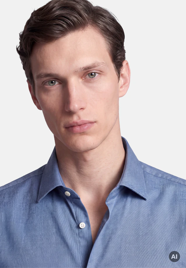 Comfort Flannel shirt Uni in Mittelblau |  Seidensticker Onlineshop