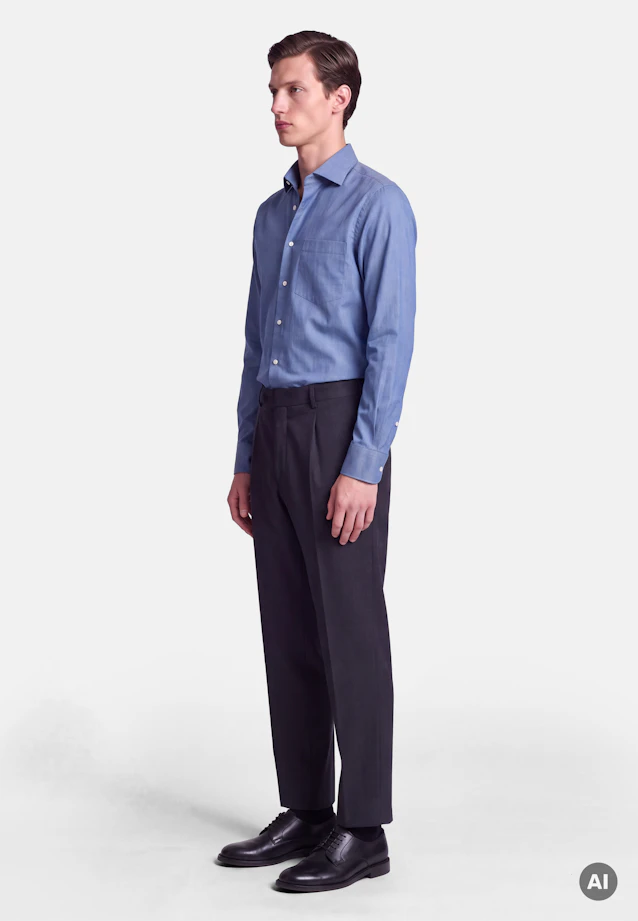 Comfort Flannel shirt Uni in Mittelblau |  Seidensticker Onlineshop