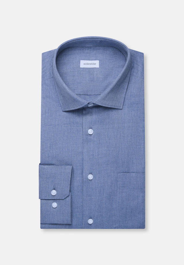Comfort Flannel shirt Uni in Mittelblau |  Seidensticker Onlineshop