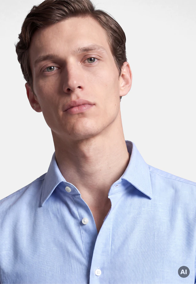 Slim Flannel shirt Uni in Mittelblau |  Seidensticker Onlineshop
