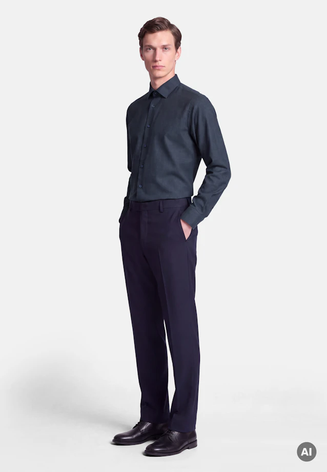 Slim Flannel shirt Uni in Dunkelblau |  Seidensticker Onlineshop