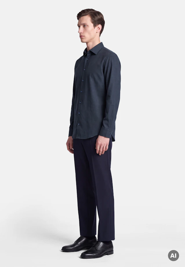Slim Flannel shirt Uni in Dunkelblau |  Seidensticker Onlineshop