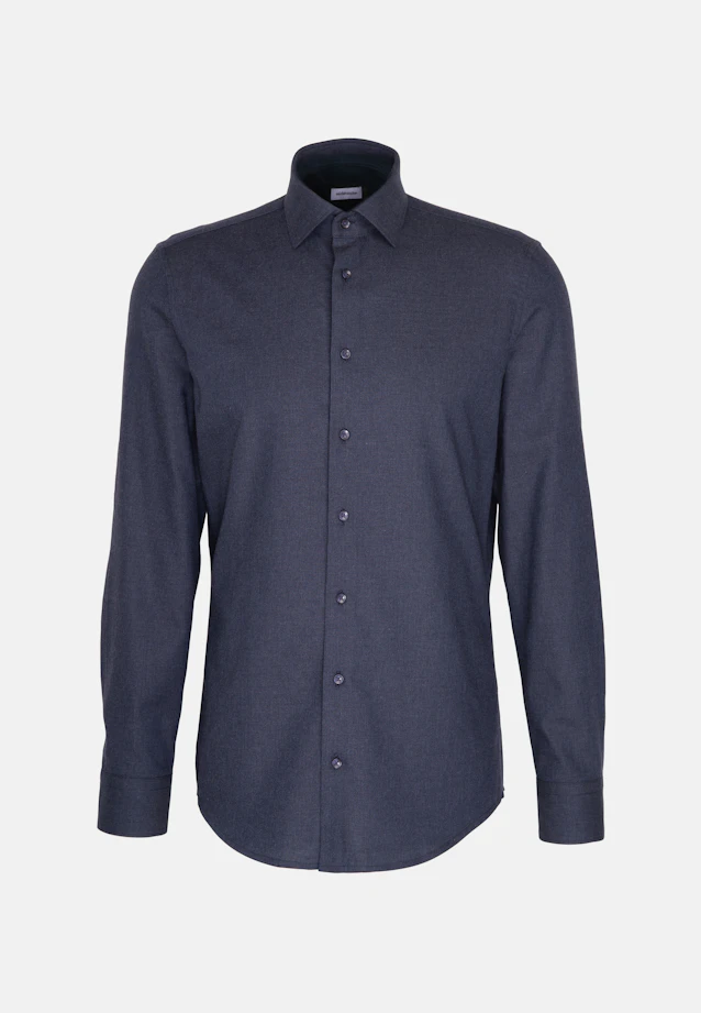 Slim Flanellhemd Uni in Dunkelblau |  Seidensticker Onlineshop