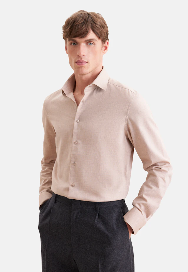 Slim Flannel shirt Uni in Beige |  Seidensticker Onlineshop