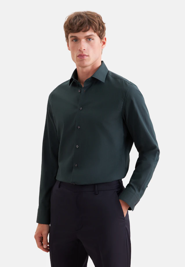 Slim Flanellhemd Uni in Grün |  Seidensticker Onlineshop