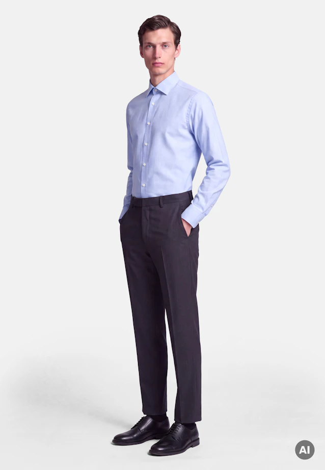 Shaped Flannel shirt Uni in Mittelblau |  Seidensticker Onlineshop