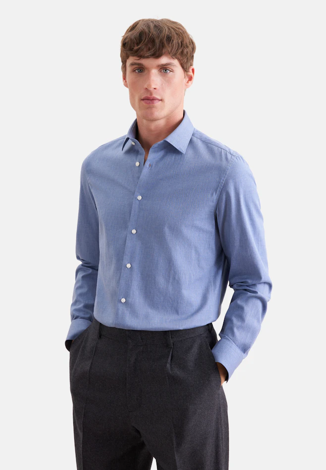 Shaped Flanellhemd Uni in Mittelblau | Seidensticker Onlineshop