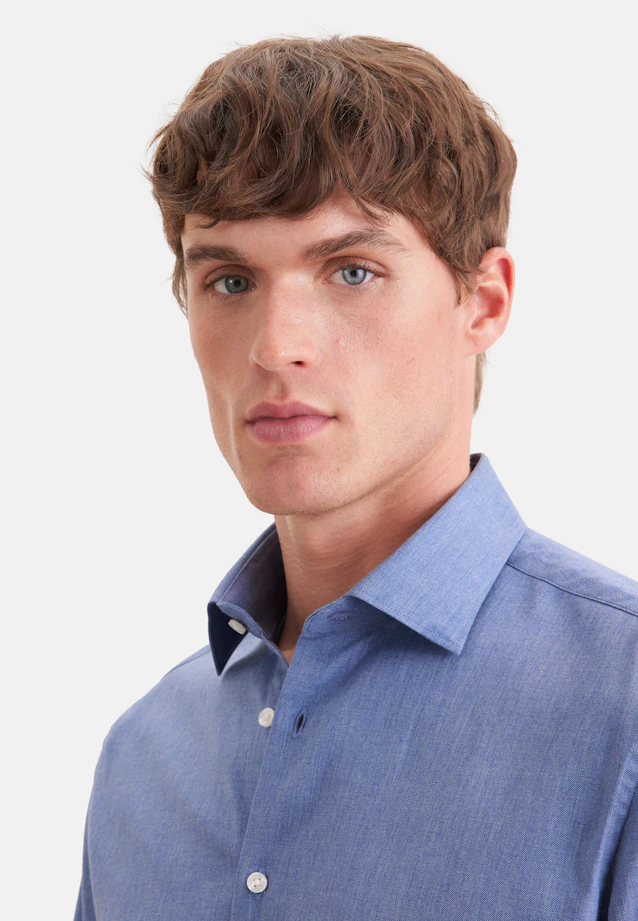 Shaped Flanellhemd Uni in Mittelblau |  Seidensticker Onlineshop