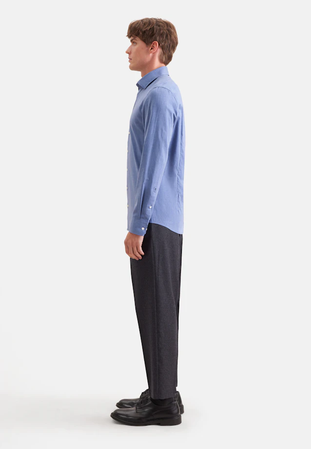 Shaped Flanellhemd Uni in Mittelblau |  Seidensticker Onlineshop