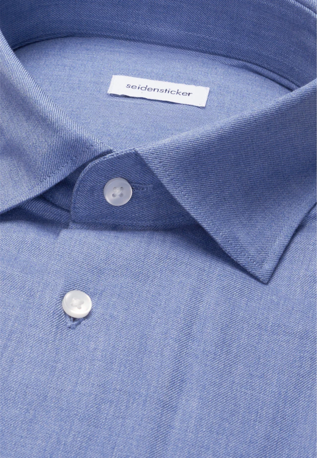 Shaped Flanellhemd Uni in Mittelblau |  Seidensticker Onlineshop