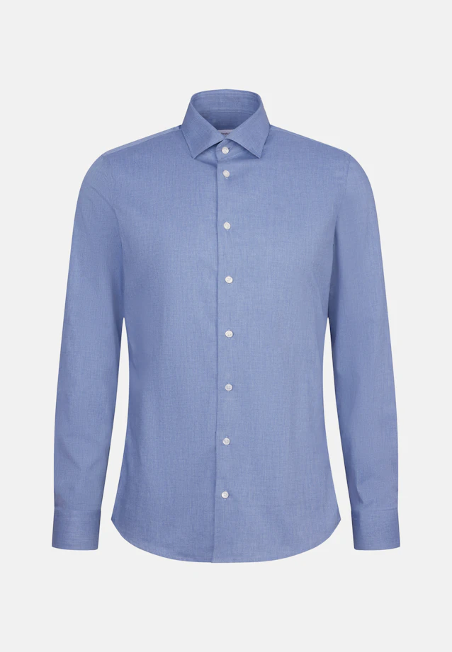 Shaped Flanellhemd Uni in Mittelblau |  Seidensticker Onlineshop