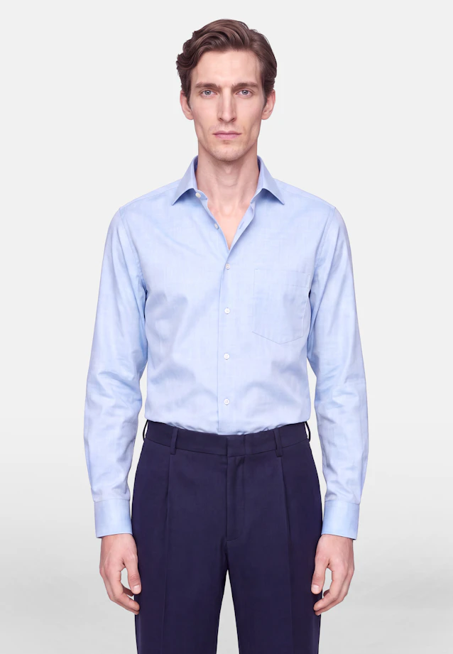 Regular Flanellhemd Uni in Mittelblau |  Seidensticker Onlineshop