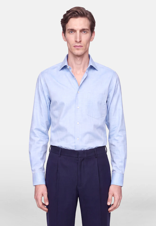 Regular Flanellhemd Uni in Mittelblau | Seidensticker Onlineshop