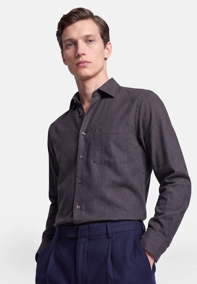 Regular Flanellhemd Uni in Grau |  Seidensticker Onlineshop