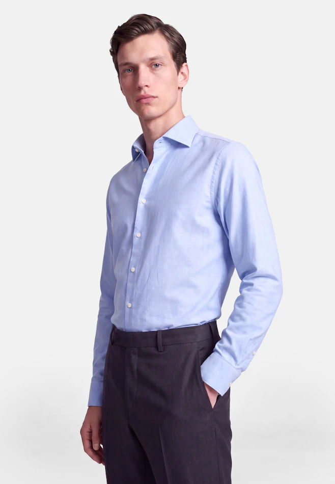 Shaped Flanellhemd Uni in Mittelblau | Seidensticker Onlineshop