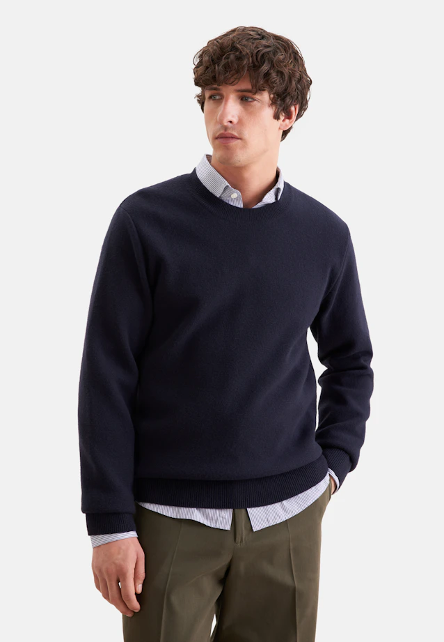 Round neck Pullover Uni in Dunkelblau |  Seidensticker Onlineshop