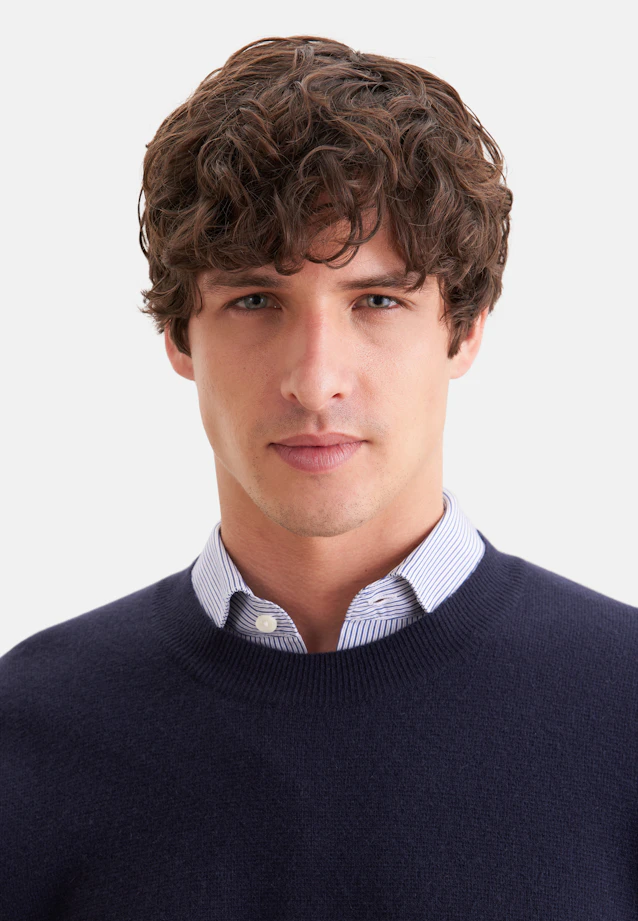 Round neck Pullover Uni in Dunkelblau |  Seidensticker Onlineshop