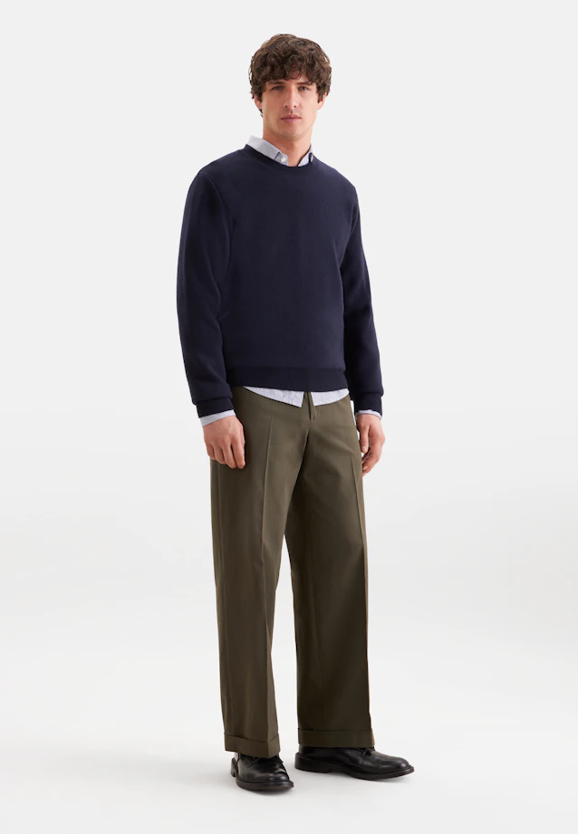 Round neck Pullover Uni in Dunkelblau |  Seidensticker Onlineshop