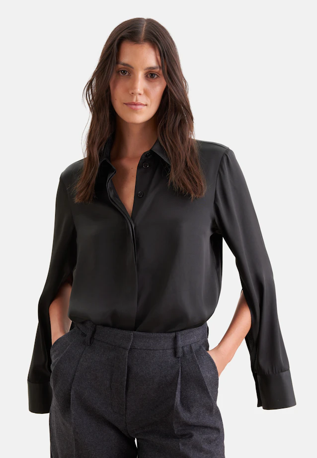 Shirt blouse with high sleeve slits made of 100% silk in Schwarz |  Seidensticker Onlineshop