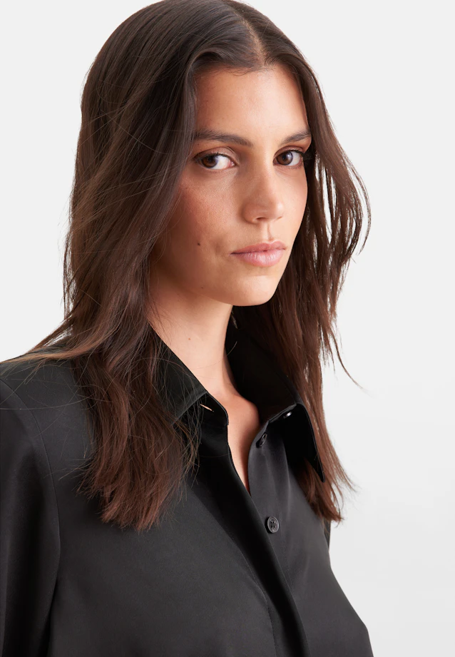 Shirt blouse with high sleeve slits made of 100% silk in Schwarz |  Seidensticker Onlineshop