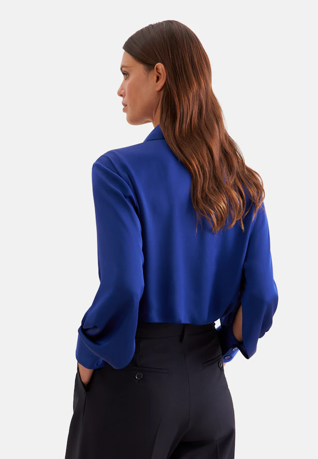 Shirt blouse with high sleeve slits made of 100% silk in Mittelblau |  Seidensticker Onlineshop